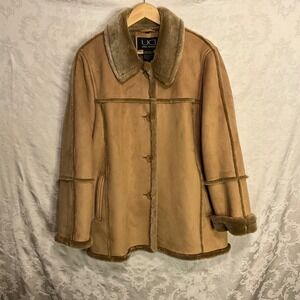 Vintage UTEX DESIGN Womens Tan Faux Fur‎ Lined Sz XLJacket Work Coat Comfortcore